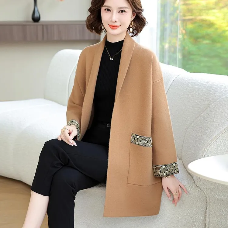 妈妈秋装中长款针织外套中老年女春秋开衫上衣服喜婆婆结婚宴礼服