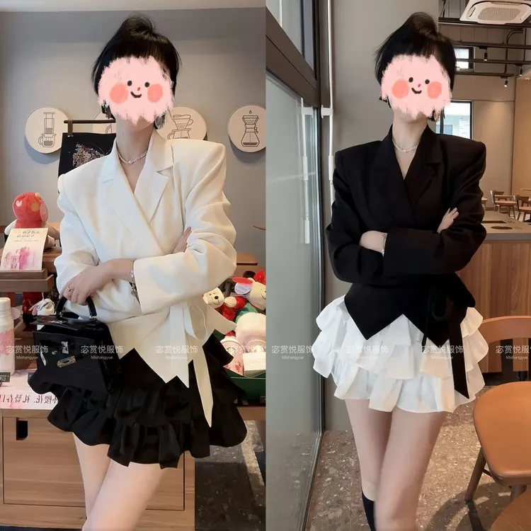 网红洋气炸街女装2025春季气质显瘦短款西装外套百搭蛋糕裙套装女