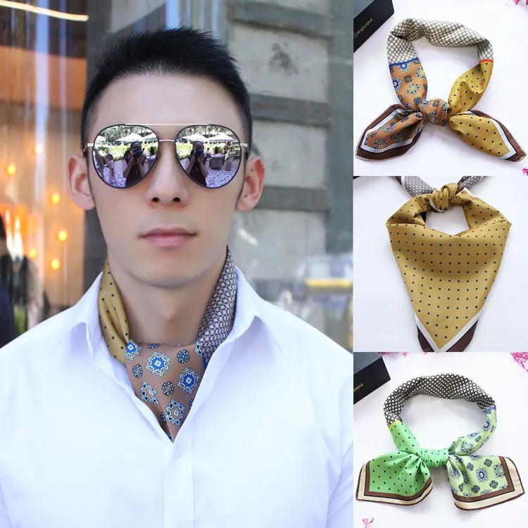 新款春秋冬韩版时尚男士真丝丝巾70小方巾商务腰果花围巾围脖领巾