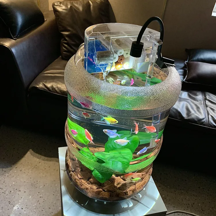圆形鱼缸矿泉水桶养鱼专用三合一圆缸过滤器上置静音增氧净化套装