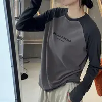 琴仔 插肩袖撞色字母印花长袖T恤Z1216