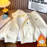 儿童加绒运动套装秋冬款2025新款男童一体绒保暖连帽卫衣长裤童装