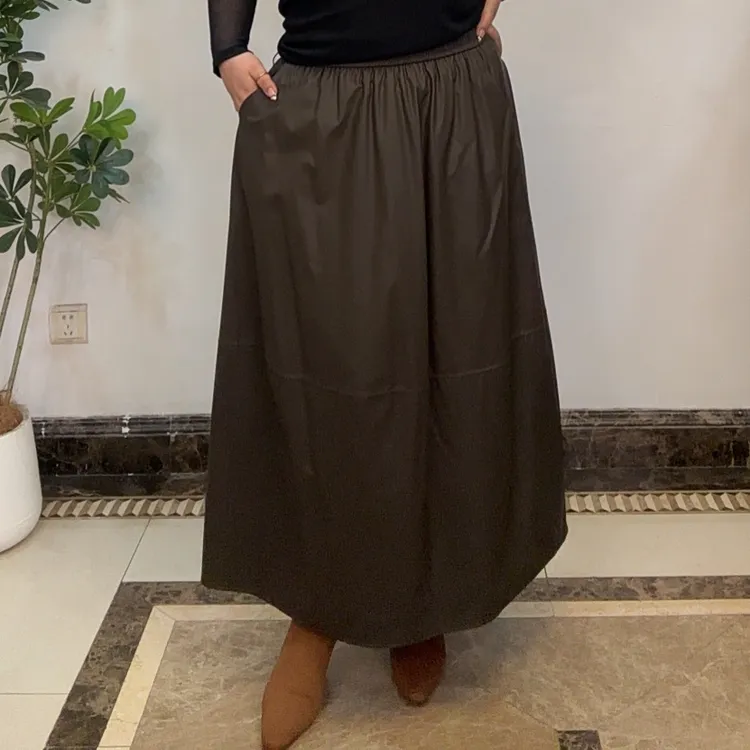 1329高腰A字皮裙女秋冬显瘦遮胯通勤百搭柔软花苞半身裙中长款
