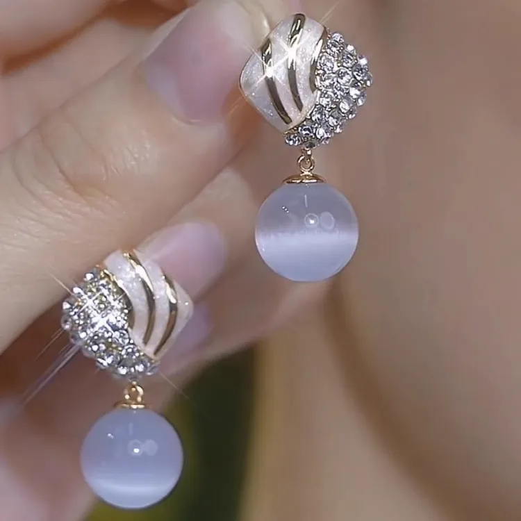 铜合金耳饰 925银针新款轻奢镶钻简约耳环女气质百搭时尚耳饰耳钉