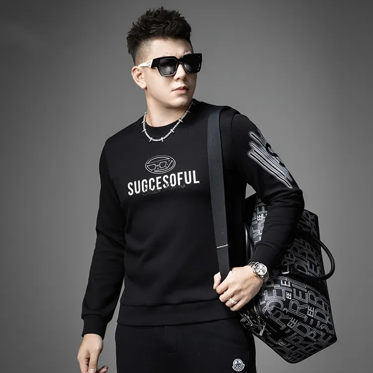 NDSL轻奢时尚欧货新款秋冬烫钻男士宽松卫衣潮流休闲百搭打底