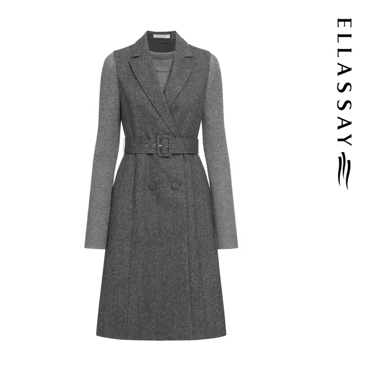 ELLASSAY歌力思秋冬新款简约真两件马甲连衣裙女EWE354Y14900