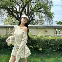 「淡人感cozy fit」巨慵懒休闲!!侧打结一字肩上衣+花苞蓬蓬裙