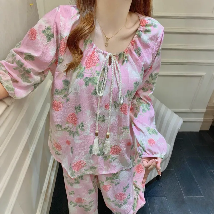 睡衣女款秋冬2025新款带胸垫甜美网红中式风少女可外穿长袖家居服