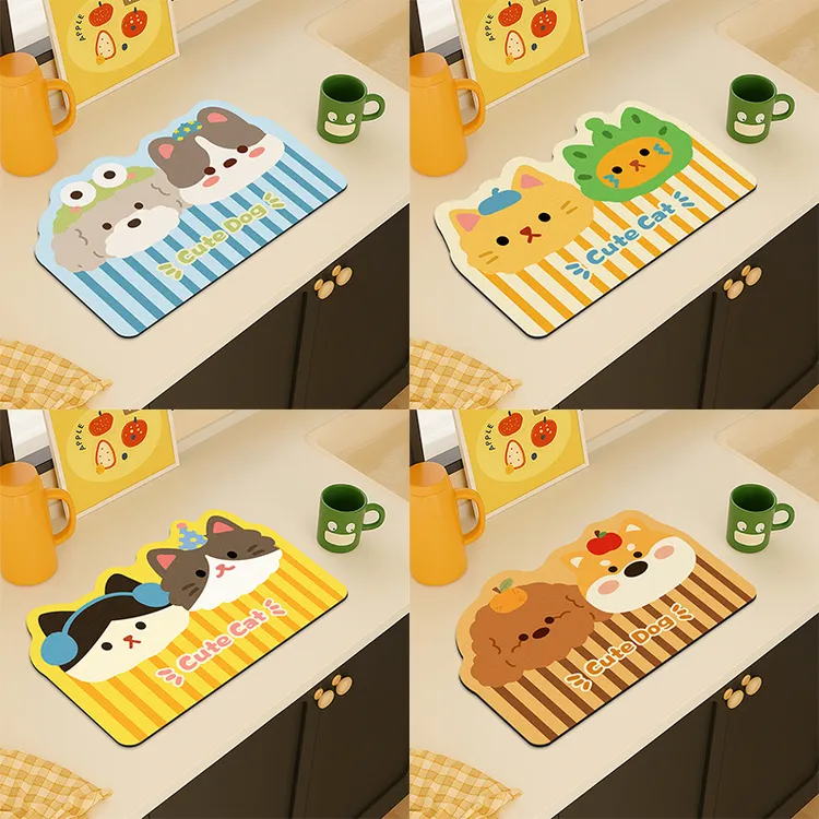 【力力猪】可爱创意家用厨房卫生间台面沥水垫吸水防溅水碗盘餐垫子