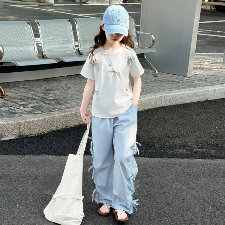 女童套装2025夏季儿童洋气时髦短袖T恤可爱舒适休闲裤两件套潮流