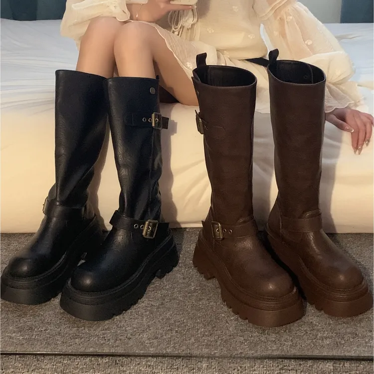 贾不假靴子女长筒靴2025新款冬季时尚百搭加绒超保暖厚底气质靴子