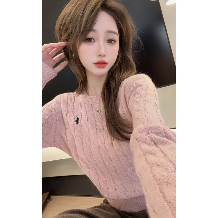 【陈陈私服】时尚休闲百搭粉色长袖针织衫慵懒减龄显白毛衣25103108
