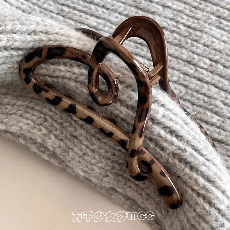 许我耀眼许研同款简约韩式豹纹爱心抓夹女气质盘发夹后脑勺发夹
