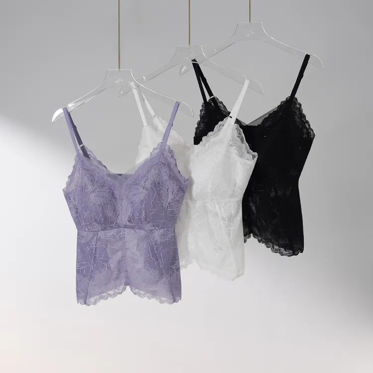 西子/【星芒】法式V领蕾丝带固定胸垫背扣百搭吊带背心/MNC138