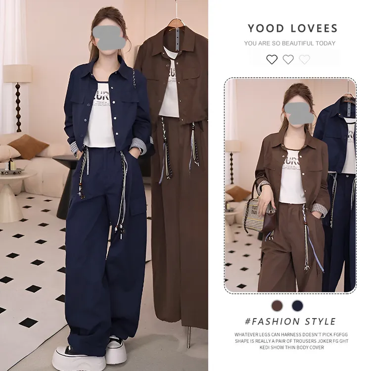 2025春秋新款时尚工装套装女洋气减龄显瘦背心外套阔腿裤三件套