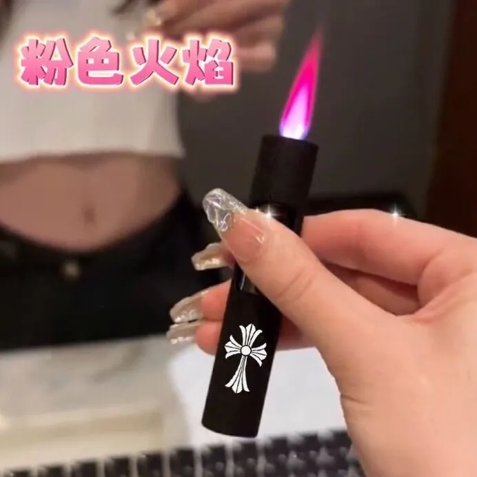 网红ins超酷十字架粉焰防风打火机充气创意高颜迷你type-c打火机