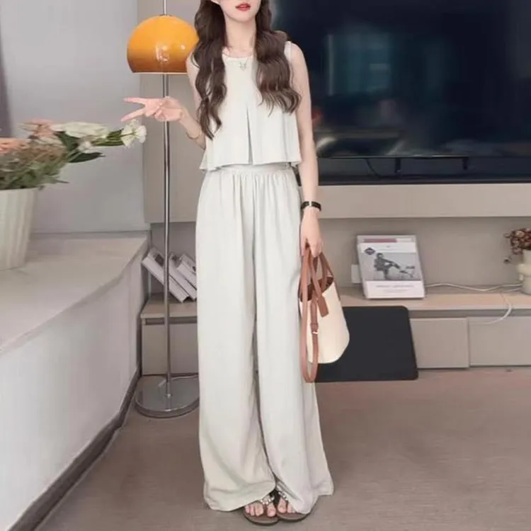 巨好看夏装套装一整套女高级感气质无袖上衣阔腿裤2025爆款两件套