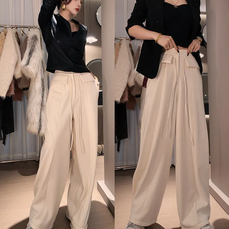 莎火火-加绒加厚直筒阔腿裤百搭显瘦裤子706