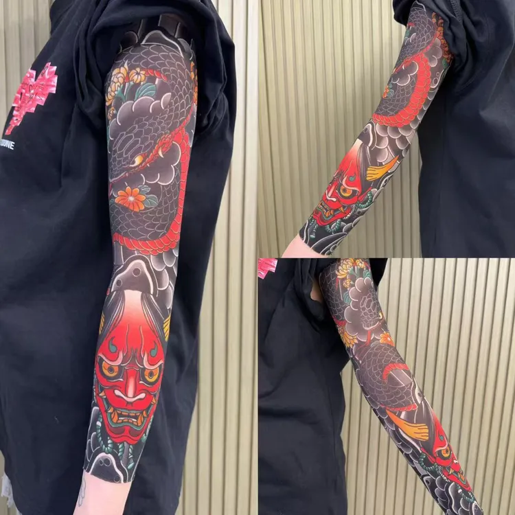 超薄无痕冰袖花臂纹身防嗮防紫外线户外袖套男女通用（两条装）