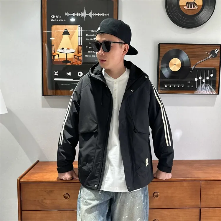 2025新款拼接条纹夹克男秋季潮流宽松休闲外套时尚痞帅百搭上衣男