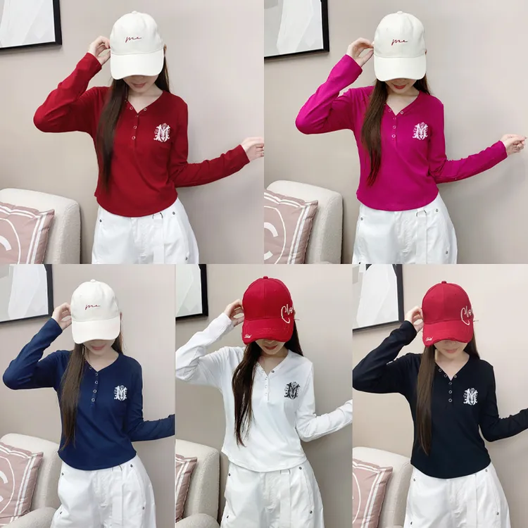 纤伽【秋/新品】广场舞上装秋季V领弹力棉修身T桖半扣长袖百搭上衣