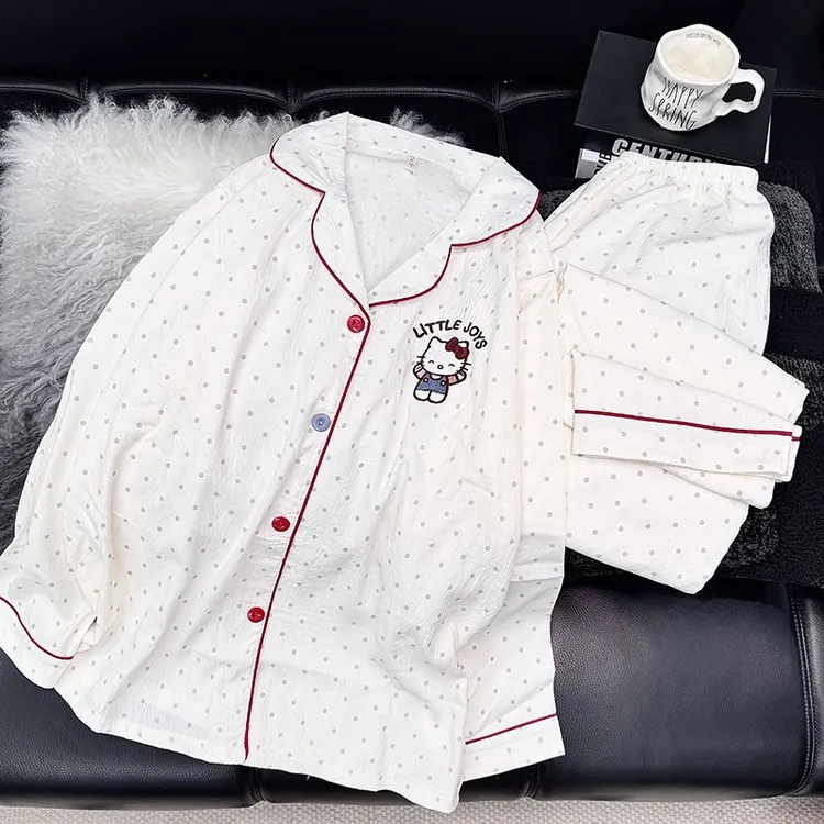 儿童睡衣女春秋季云朵棉长袖中大童夏女孩宝宝开衫薄款女童家居服