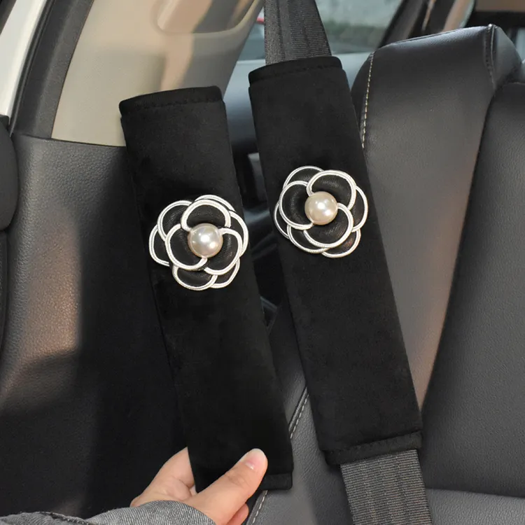 汽车安全带护肩套柔软高档山茶花车载防磨防勒护肩带套通用保护套