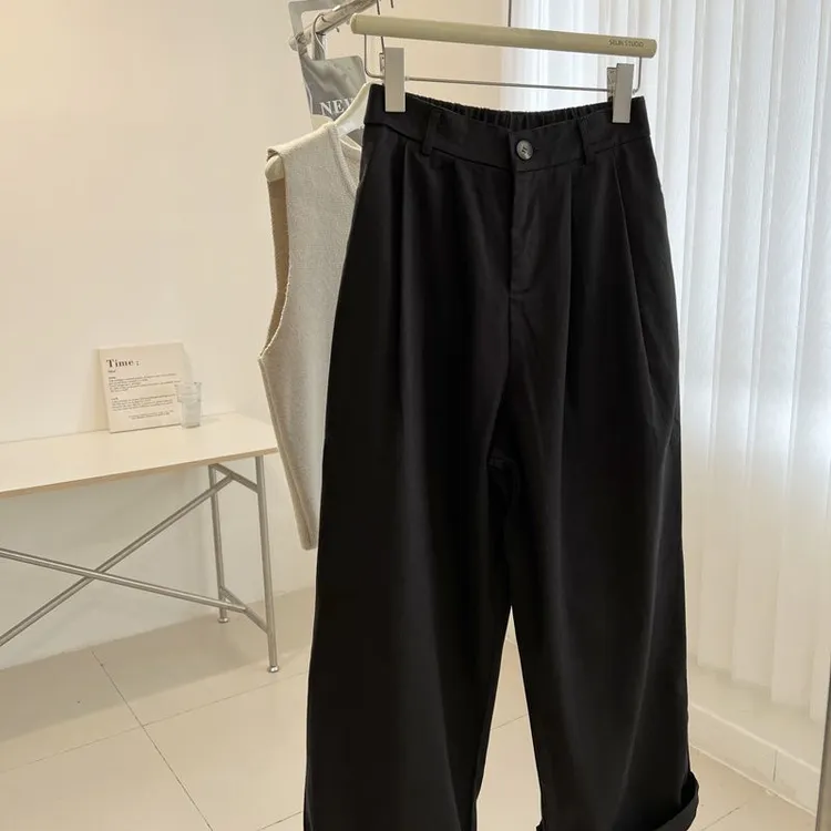 韩系宽松百搭休闲裤女2025秋季新款高腰显瘦纯色气质直筒长裤子潮