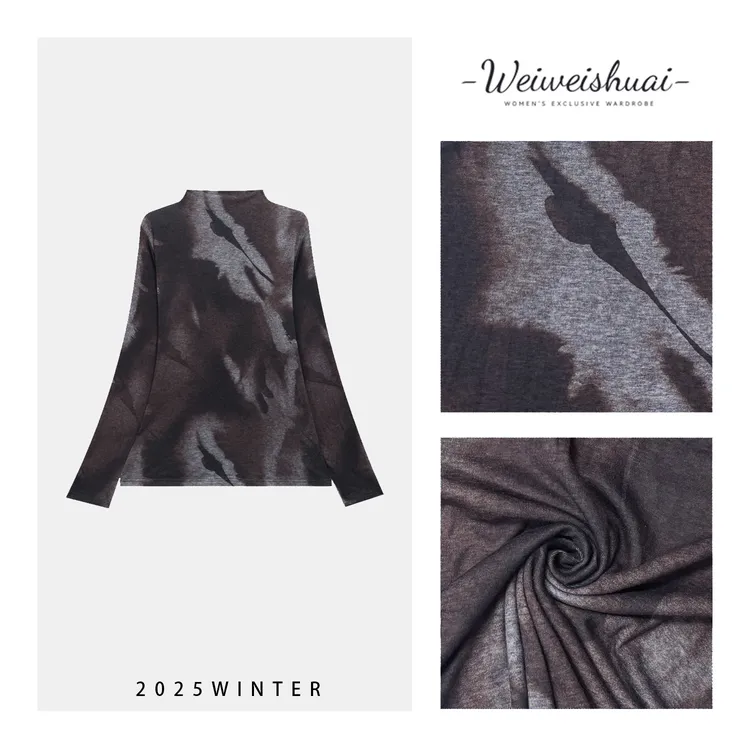 【广州微姐】秋冬时尚百搭女款长袖印花打底衫0903-2