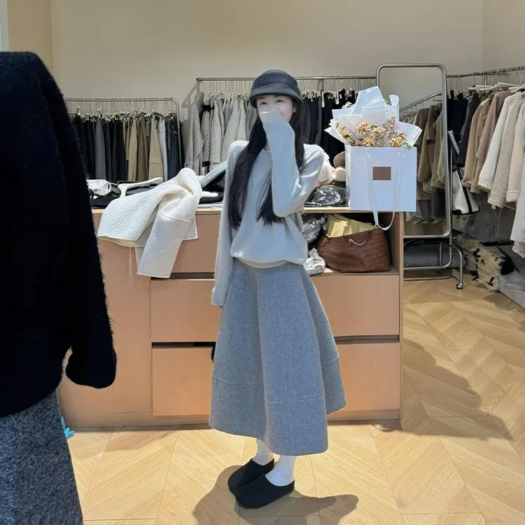 韩系小香风软糯糯针织上衣女款秋冬季新款绝美巨好看一整套半身裙