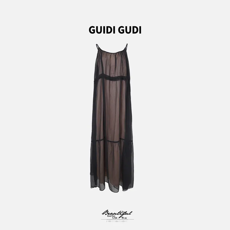 GUIDI GUDI【情歌】性感女人味吊带连衣裙 /黄加蓝