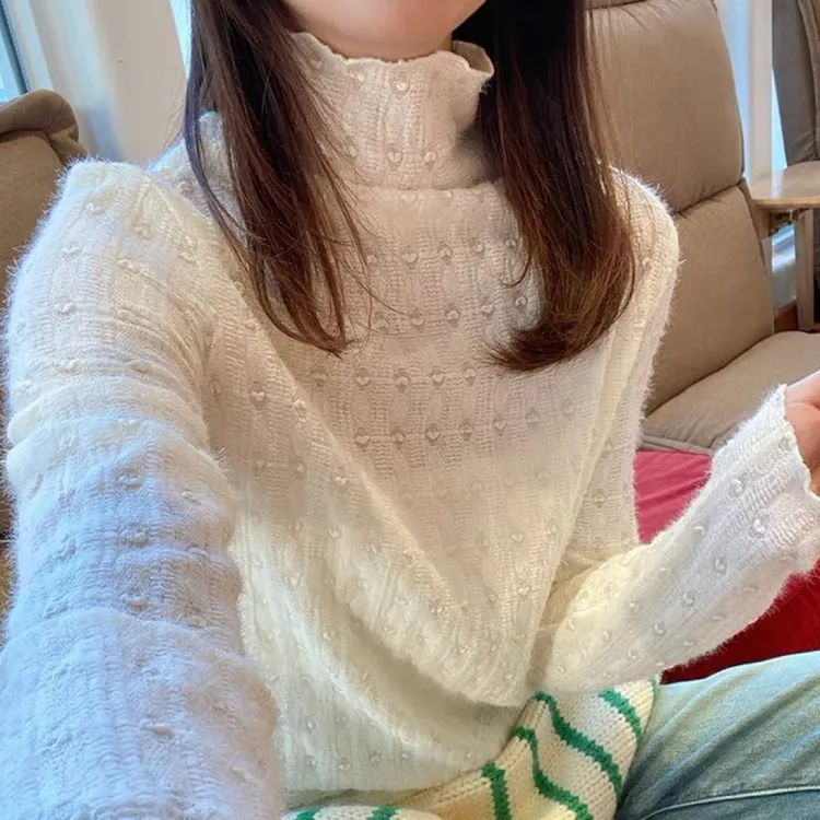 加绒蕾丝小桃心【不退换】上衣小堆领外穿镂空淑女打底衣长袖秋衣