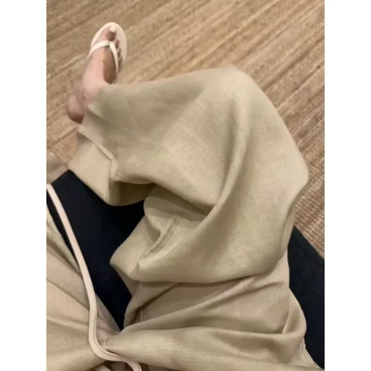 松紧纯色夏季口袋老钱风休闲裤长裤新款宽松显瘦大码睡裤可外穿