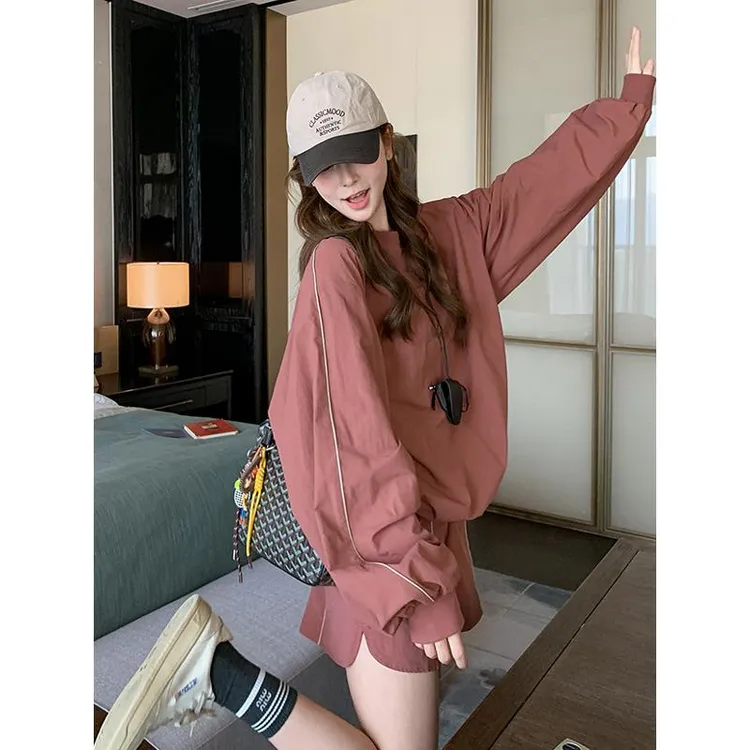 红色卫衣短裤两件套女2025年春季新款时尚运动风小个子减龄一整套