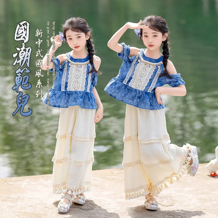 唐装25年夏款新款洋气新中式田园风套装六一表演服小清新可爱风