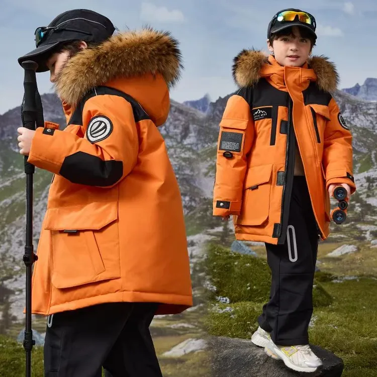 波司登官方联名娑奈男童羽绒服冬季中大童保暖女童中长款加厚外套