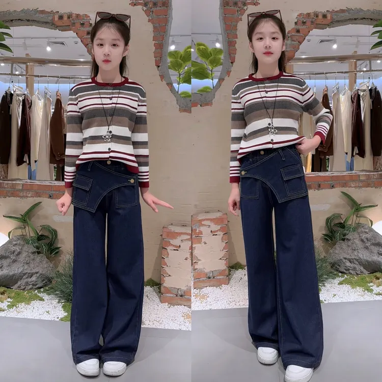 女童牛仔裤春秋装洋气2025新款儿童直筒裤子韩版中大童秋季阔腿裤