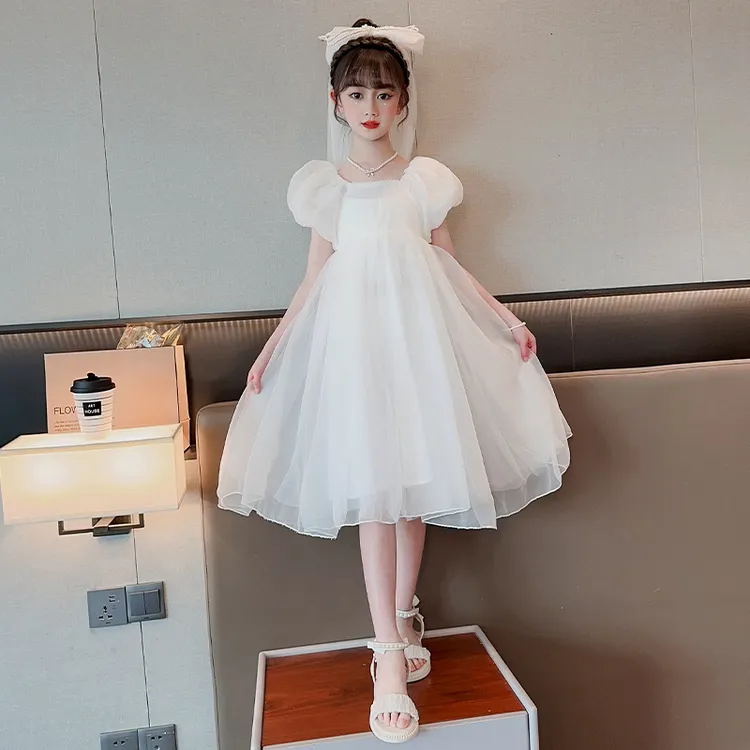 新品巴拉巴拉女童连衣裙夏季2025新款洋气儿童白色纱裙礼服裙中大