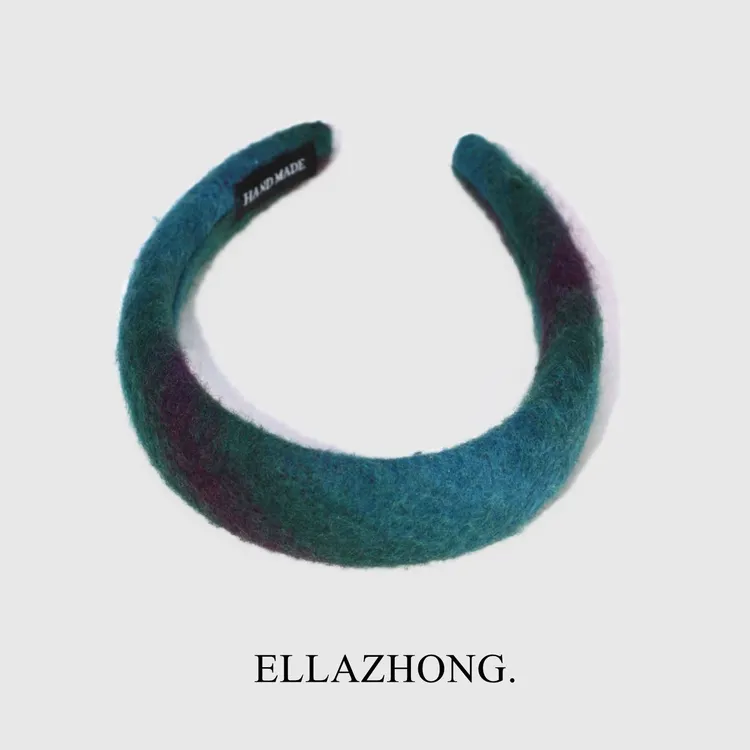 彩虹渐变~孔绿色羊毛发箍气质头箍发卡简约海绵全包韩国发饰头饰
