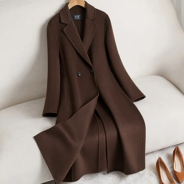 高端双面羊绒大衣女中长款显瘦减龄2025年新款正肩咖色羊毛呢外套
