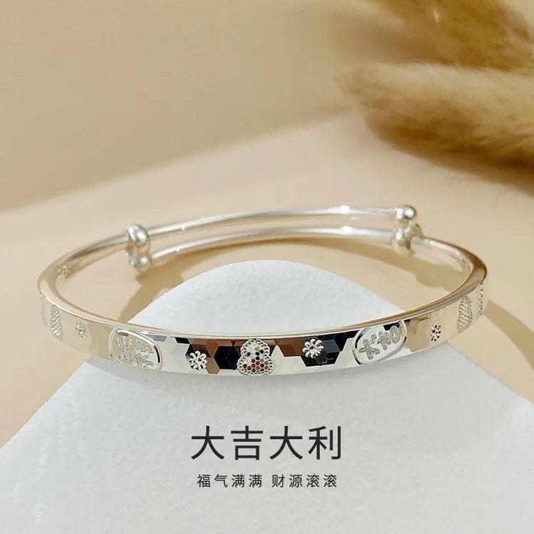 老鳯祥 足银手镯 大吉大利福禄葫芦手镯送妈妈长辈节日礼物*商城