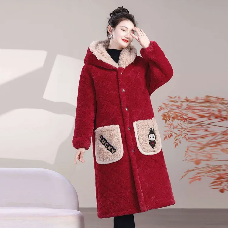 新款洋气冬季棉服女加绒加厚外套中长款围裙爆款罩衣家居棉服棉袄