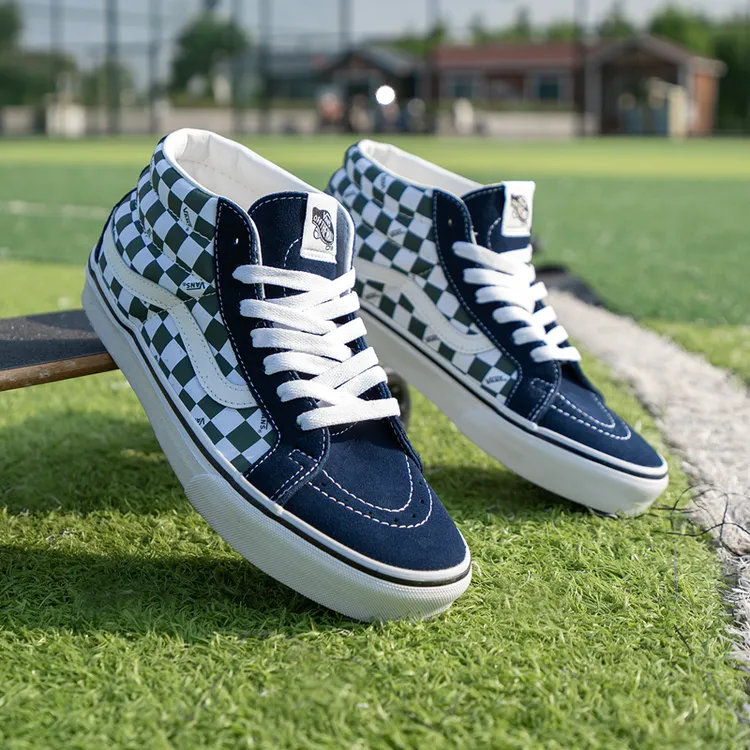 VANS范斯男女鞋SK8-Mid复古绿白棋盘格休闲鞋中帮板鞋VN0A3MV85I9