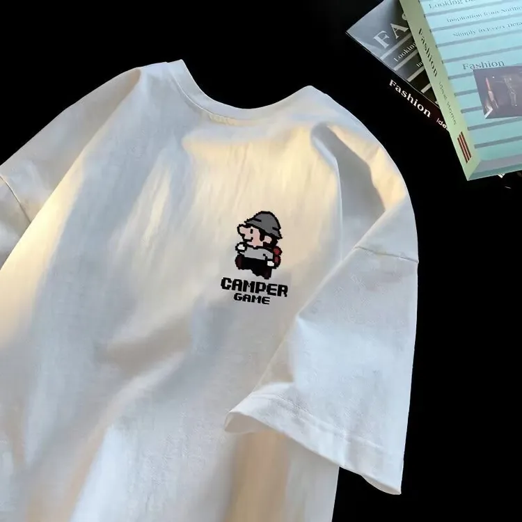 夏季潮牌卡通重磅纯棉短袖T恤学院风休闲百搭宽松半袖体恤上衣潮