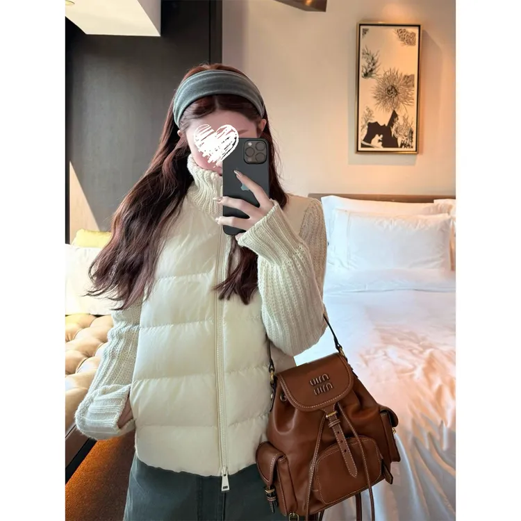 Miss sumey#1500自制秋冬新款针织棉服外套女修身显瘦立领短上衣