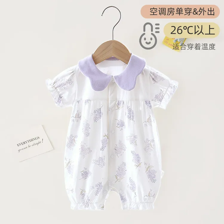 婴儿衣服新生夏季薄款纯棉短袖连体衣女宝宝夏装公主甜美可爱无骨