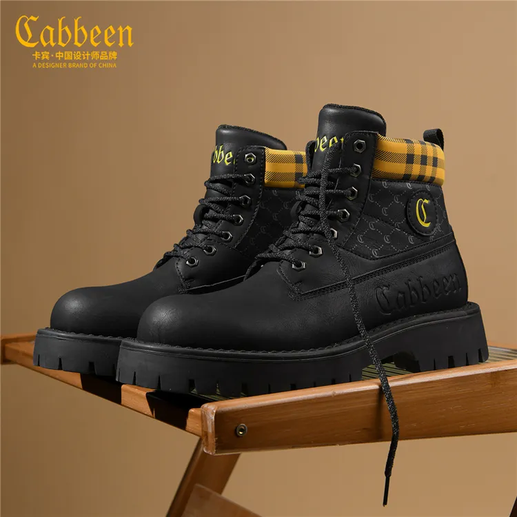 卡宾男士2025新款秋冬季复古马丁靴高帮工装厚底系带户外休闲男鞋
