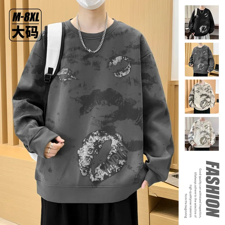 稻草人秋冬季男士休闲卫衣潮流大码迪桑罗纹特色宽松百搭长袖T恤