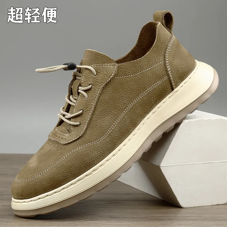 春秋新款休闲皮鞋男士真皮运动鞋潮流青年板鞋透气软底轻质健步鞋