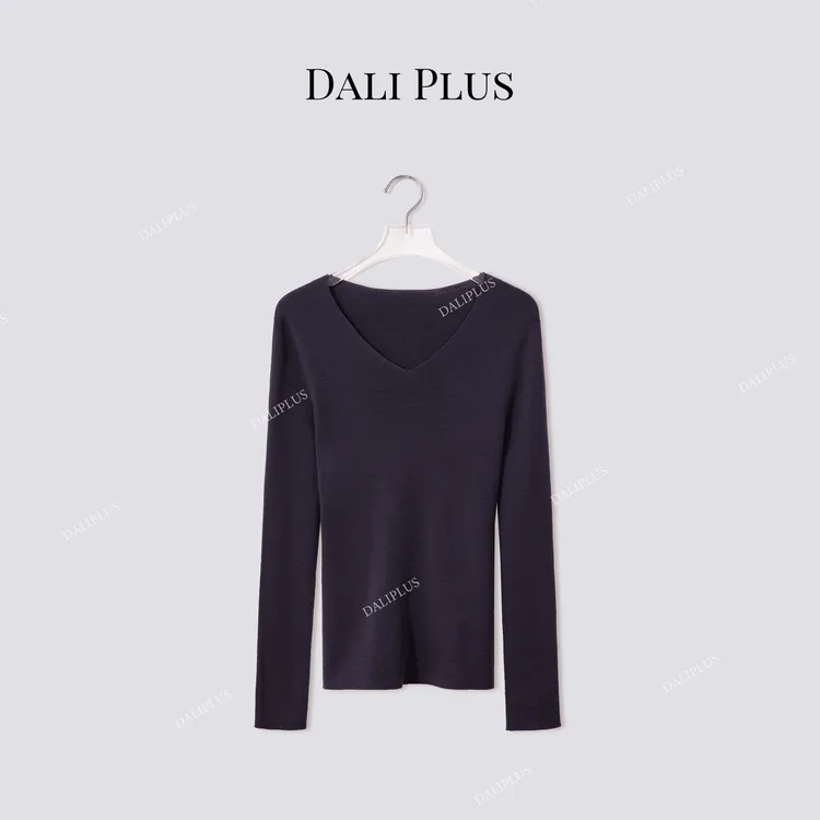 DALI PLUS“无缝精仿羊毛V领长袖”百搭长袖打底针织衫-D5BL1152